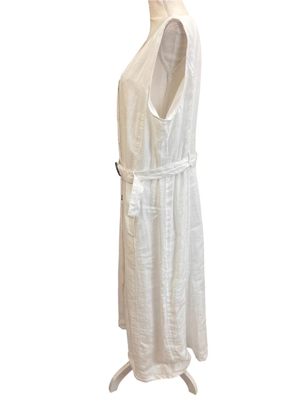 Talbots White 100% Linen Button Front Belted Midi Dress Size 16 Lined Pockets - Picture 8 of 12
